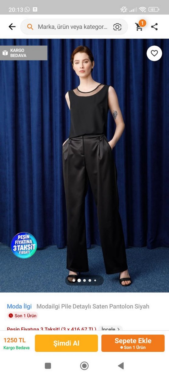 Saten Siyah Kadın Kumaş Pantolon - Görsel 2