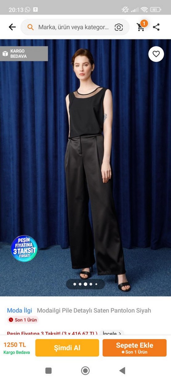 Saten Siyah Kadın Kumaş Pantolon - Görsel 3