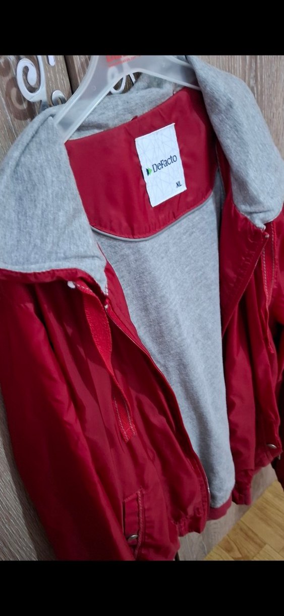 DeFacto Gri Kırmızı Fermuarlı yağmurluk - Görsel 4