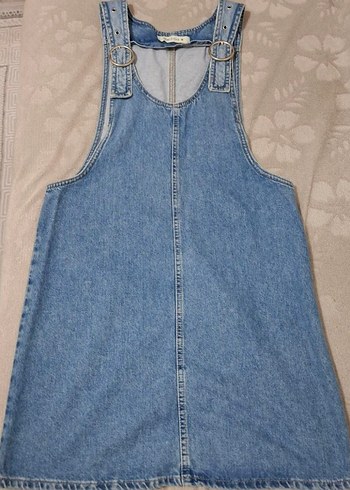 Mavi Kot Midi Askılı Tulum - Görsel 4