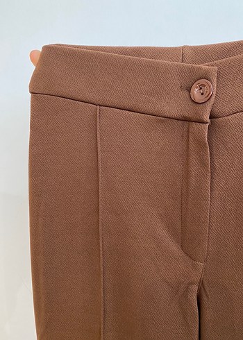 Kahverengi Pilili Kadın Kumaş Pantolon - Görsel 3