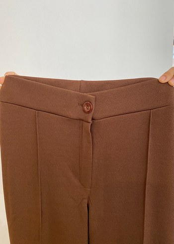 Kahverengi Pilili Kadın Kumaş Pantolon - Görsel 2