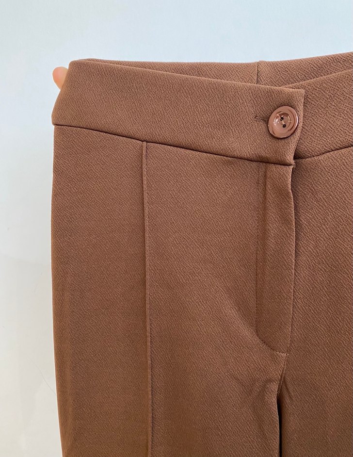 Kahverengi Pilili Kadın Kumaş Pantolon - Görsel 3