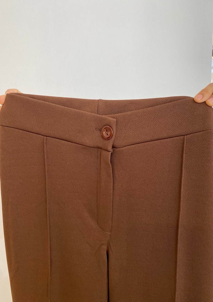 Kahverengi Pilili Kadın Kumaş Pantolon - Görsel 2