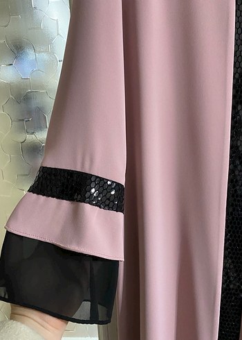 Uzun Kol Drapeli Pembe Kadın Elbise - Görsel 2