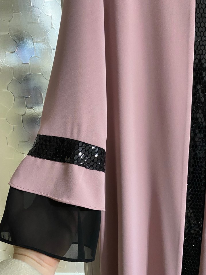 Uzun Kol Drapeli Pembe Kadın Elbise - Görsel 2