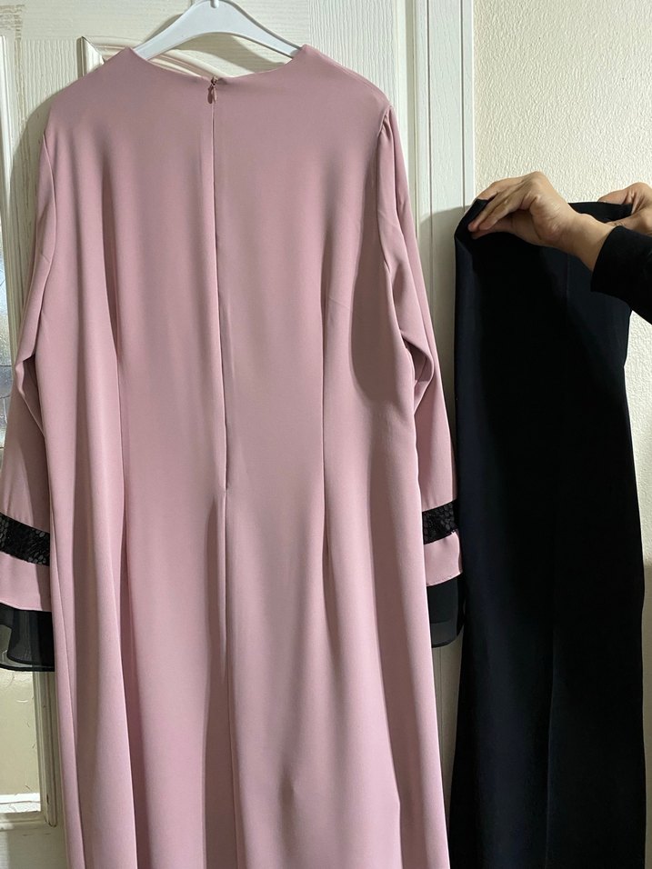 Uzun Kol Drapeli Pembe Kadın Elbise - Görsel 3