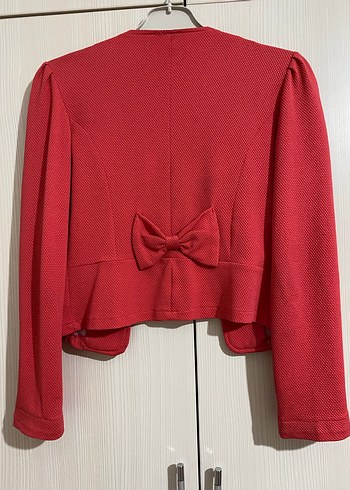 Düğmeli Kırmızı Mini Örgü Kadın Blazer - Görsel 3