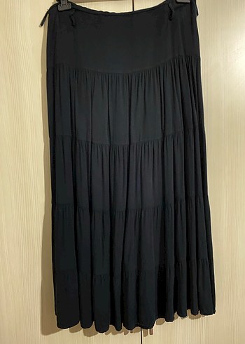 Kadın Siyah Uzun Pilili Keten Etek - Görsel 3