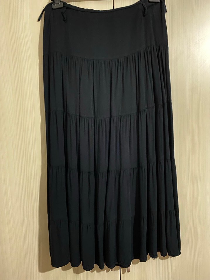 Kadın Siyah Uzun Pilili Keten Etek - Görsel 3