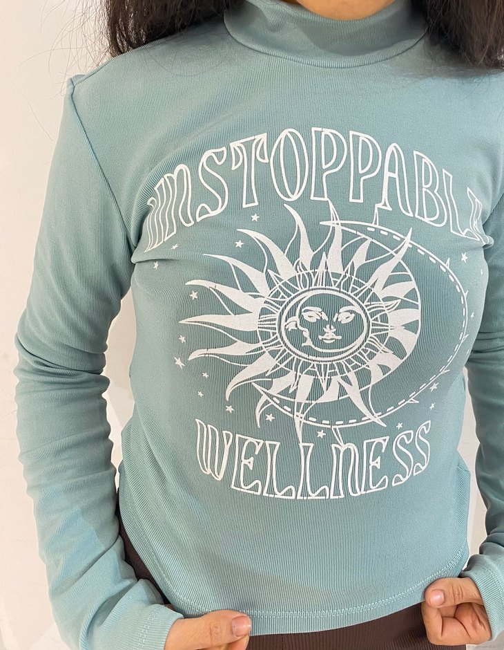 Turkuaz Baskılı Bohem Yaka Dik Mavi Hamile Bluz - Görsel 2