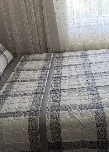Gri Kareli Yatak Örtüsü Seti - Görsel 4