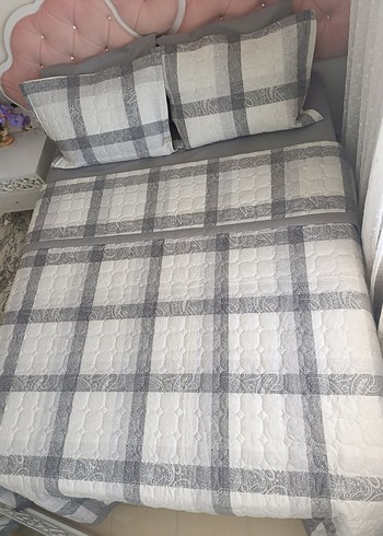 Gri Kareli Yatak Örtüsü Seti - Görsel 2
