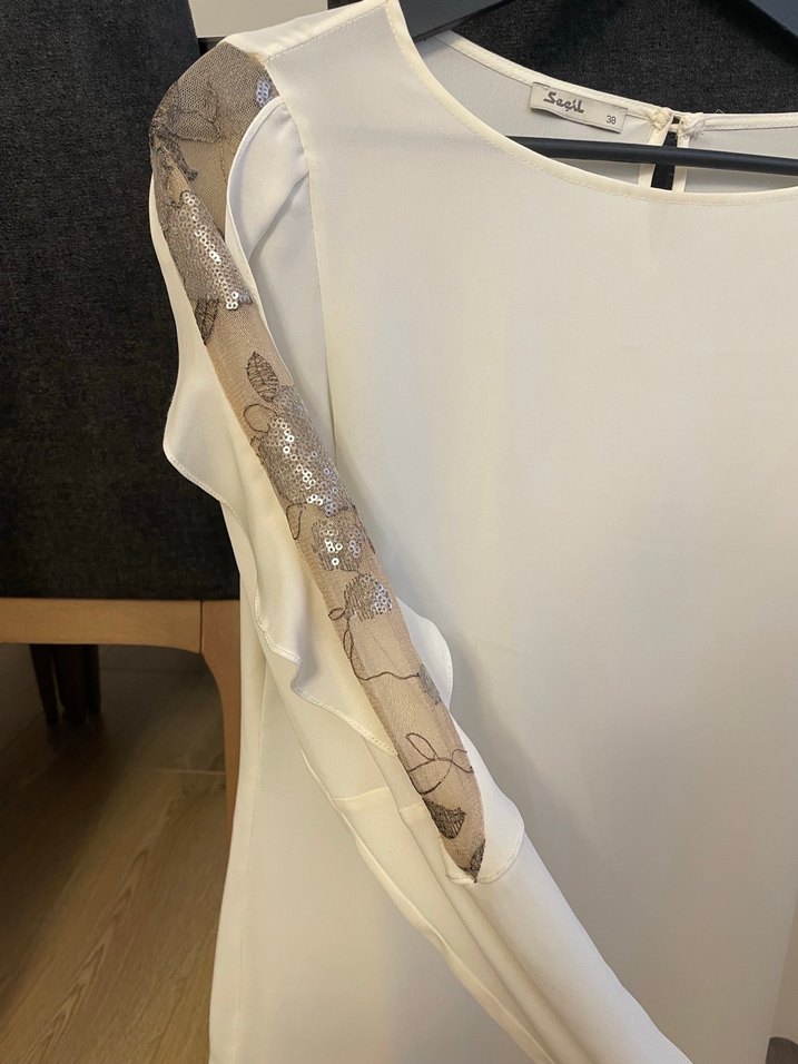 SEÇİL Kadın Beyaz Uzun Kollu Fırfırlı Bluz - Görsel 2