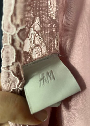 H&M Pastel Pembe Dantelli Elbise - Görsel 4