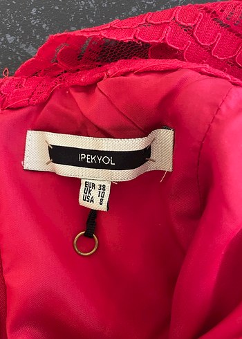 İPEKYOL Kırmızı V Yaka Uzun Abiye Elbise - Görsel 4