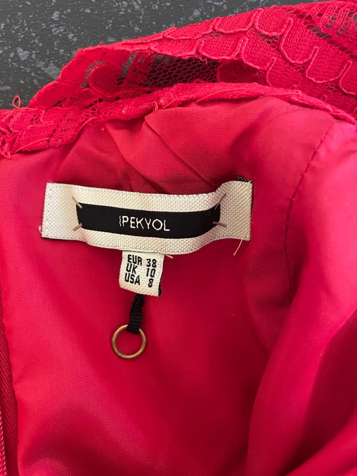 İPEKYOL Kırmızı V Yaka Uzun Abiye Elbise - Görsel 4