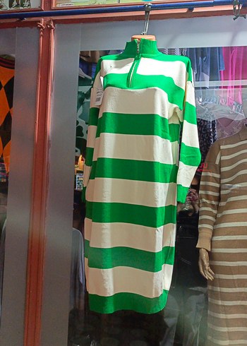 Çizgili Yeşil Triko Kadın Tunik - Görsel 2