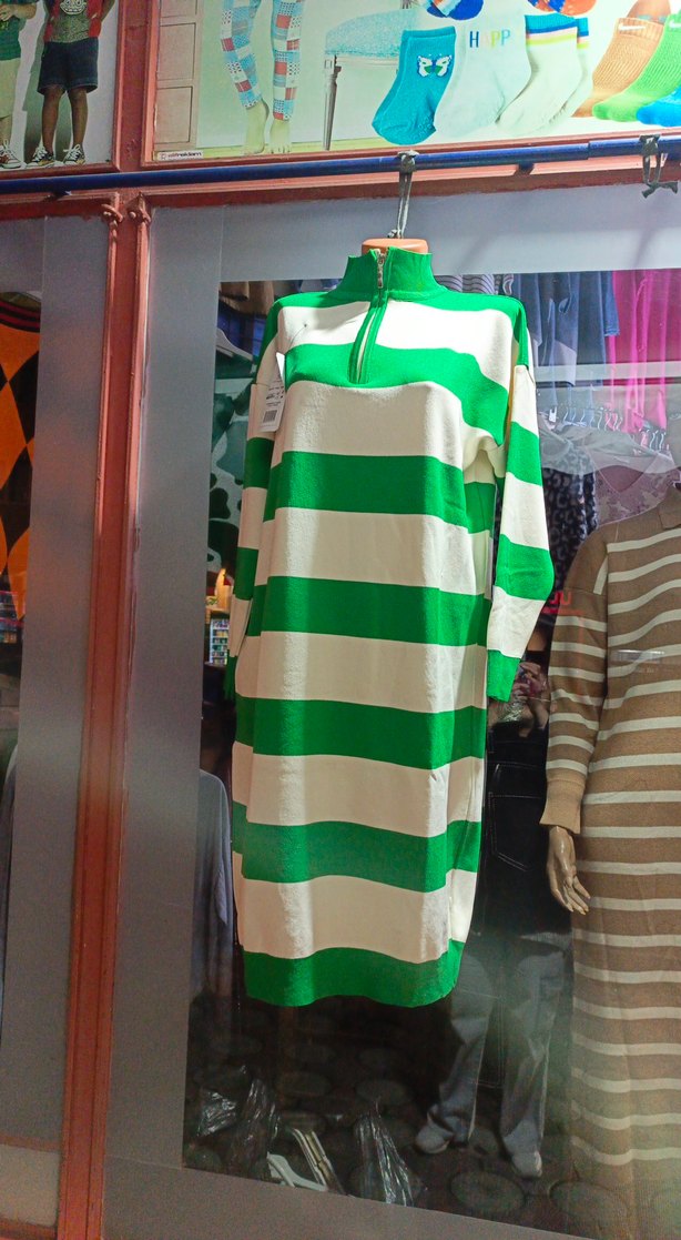 Çizgili Yeşil Triko Kadın Tunik - Görsel 2