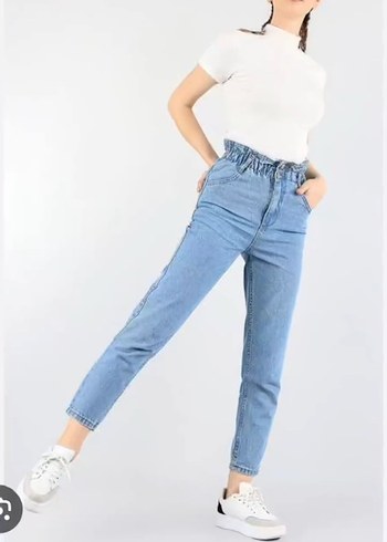 Kadın Mavi Beli lastikli fermuarlı  havuç Kesim Jean - Görsel 2