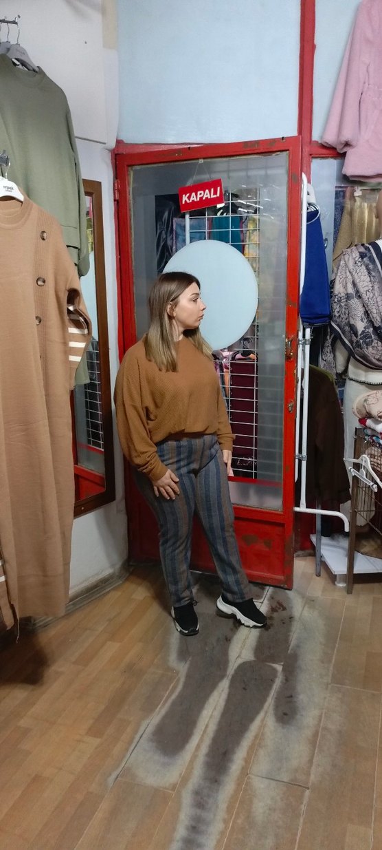 Kadın Gri Kahverengi Bol Kesim Midi Pantolon - Görsel 2