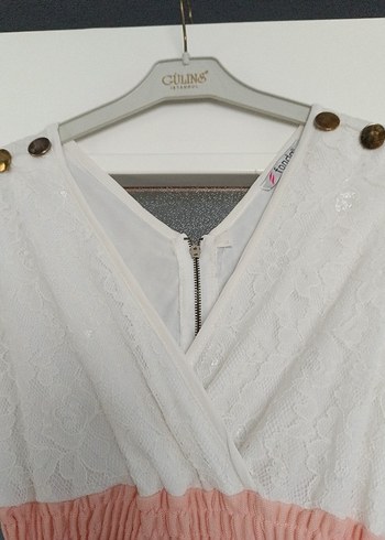 Düğmeli V Yaka Bohem Uzun Keten Elbise - Ana görsel