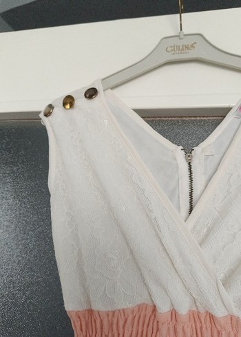 Düğmeli V Yaka Bohem Uzun Keten Elbise - Görsel 2