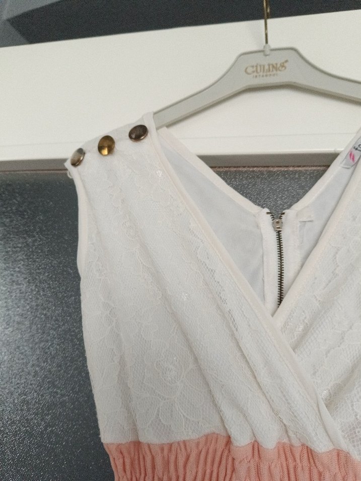 Düğmeli V Yaka Bohem Uzun Keten Elbise - Görsel 2