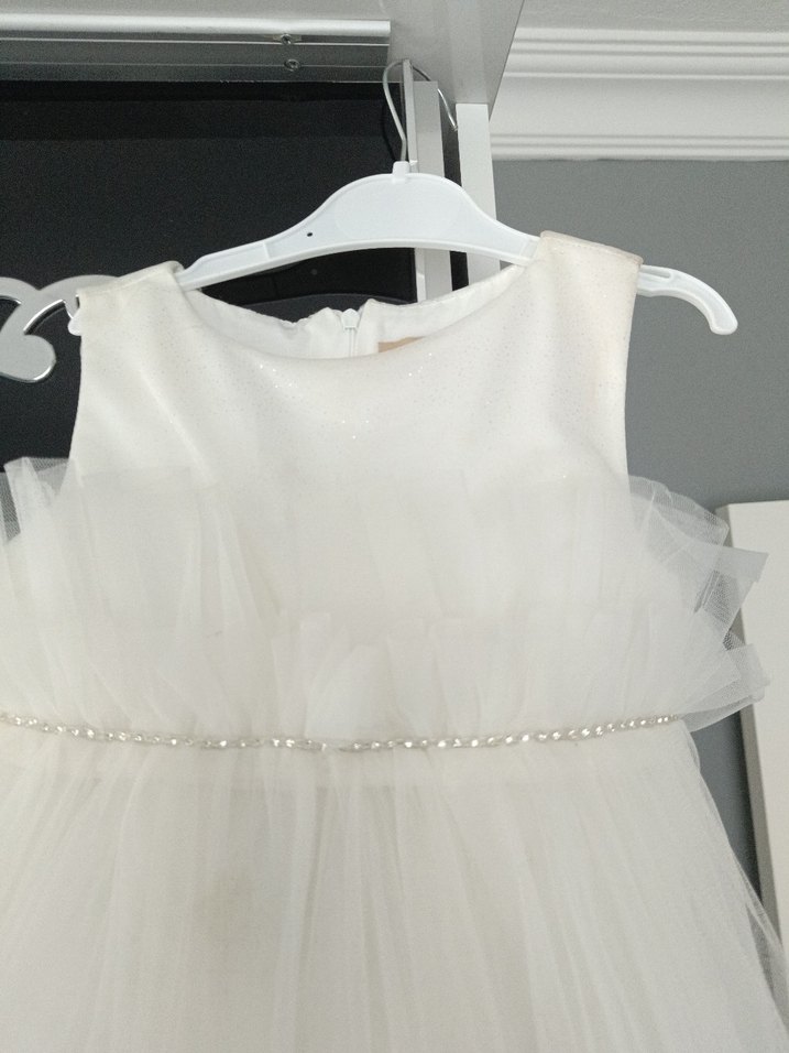 Beyaz Askılı Fırfırlı Kız Çocuk Elbise - Görsel 2