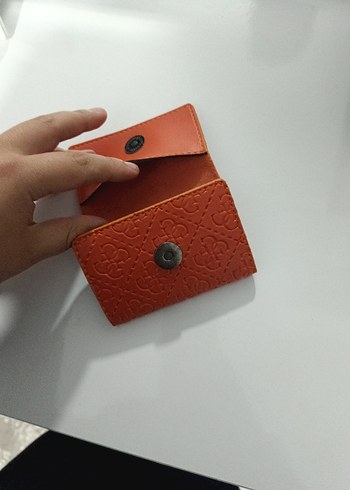 Turuncu Deri Kadın Cüzdanı Velcro Kapaklı - Görsel 3