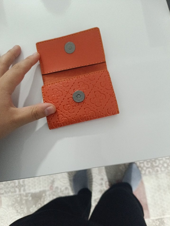 Turuncu Deri Kadın Cüzdanı Velcro Kapaklı - Görsel 2