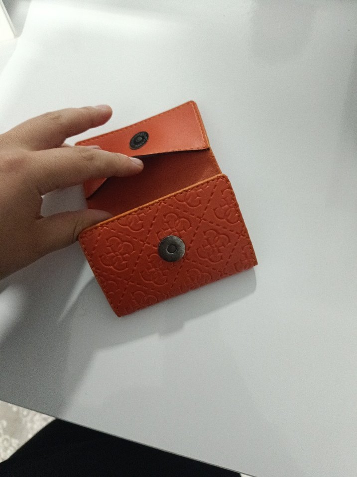 Turuncu Deri Kadın Cüzdanı Velcro Kapaklı - Görsel 3