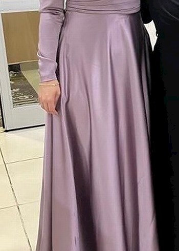 Uzun Kollu Mor Tesettür Abiye Elbise - Görsel 2