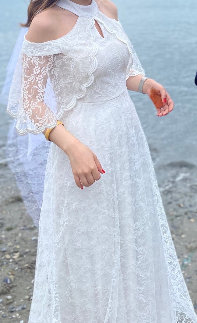 Beyaz Bohem Uzun A Kesim Dantelli Gelinlik Nikah Elbisesi - Görsel 2