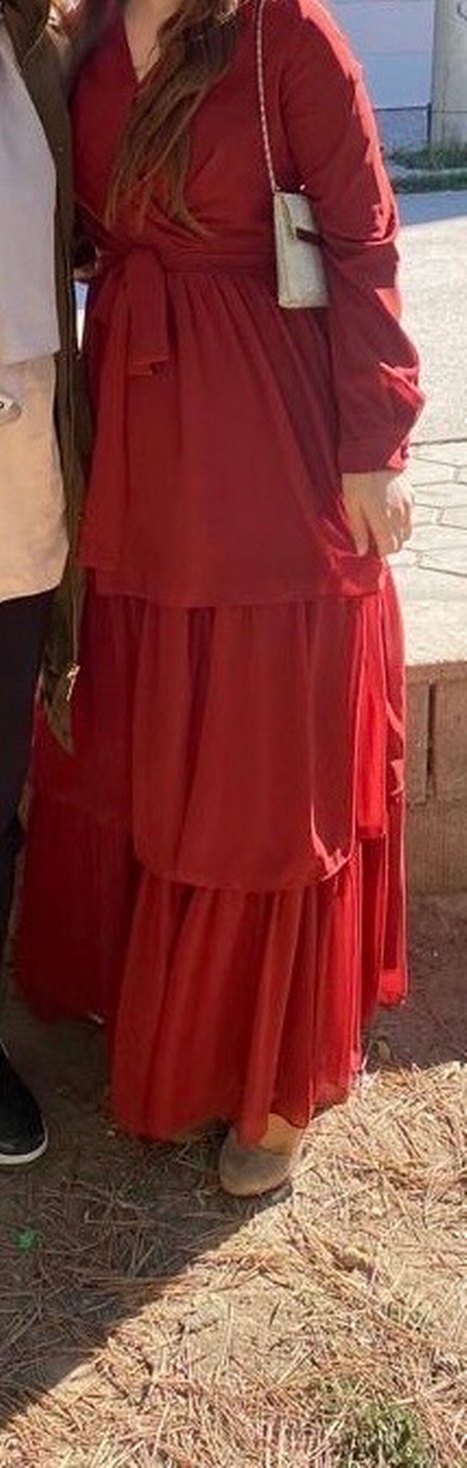 Bordo Uzun Bohem Kadın Elbise - Görsel 2