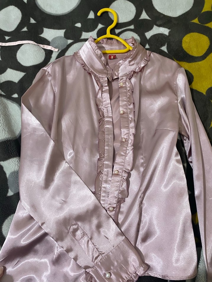 Pembe Saten Kadın Gömlek - Görsel 3