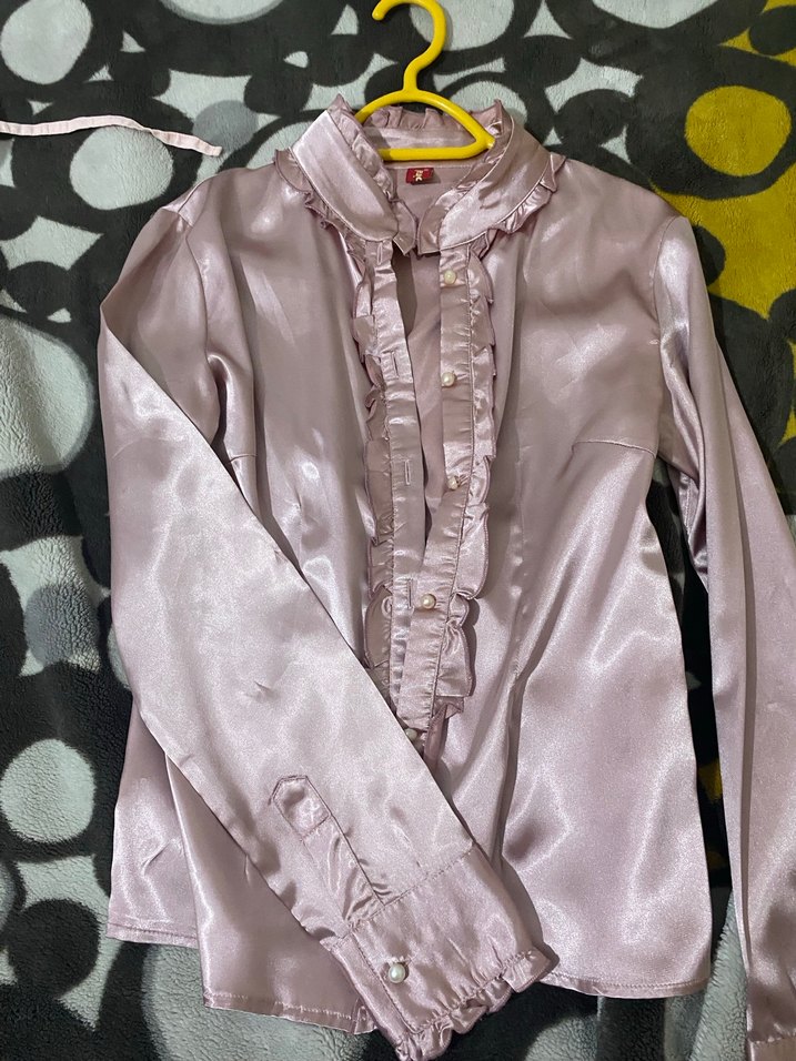 Pembe Saten Kadın Gömlek - Görsel 2