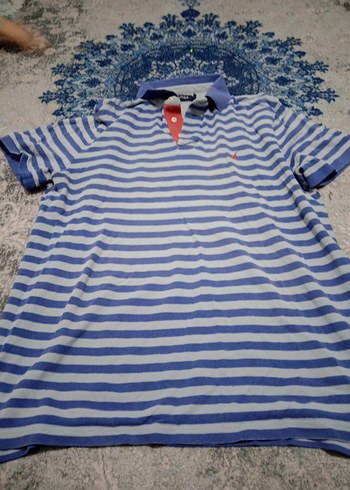 Düğmeli Lacivert Çizgili Erkek Polo Tişört - Görsel 2