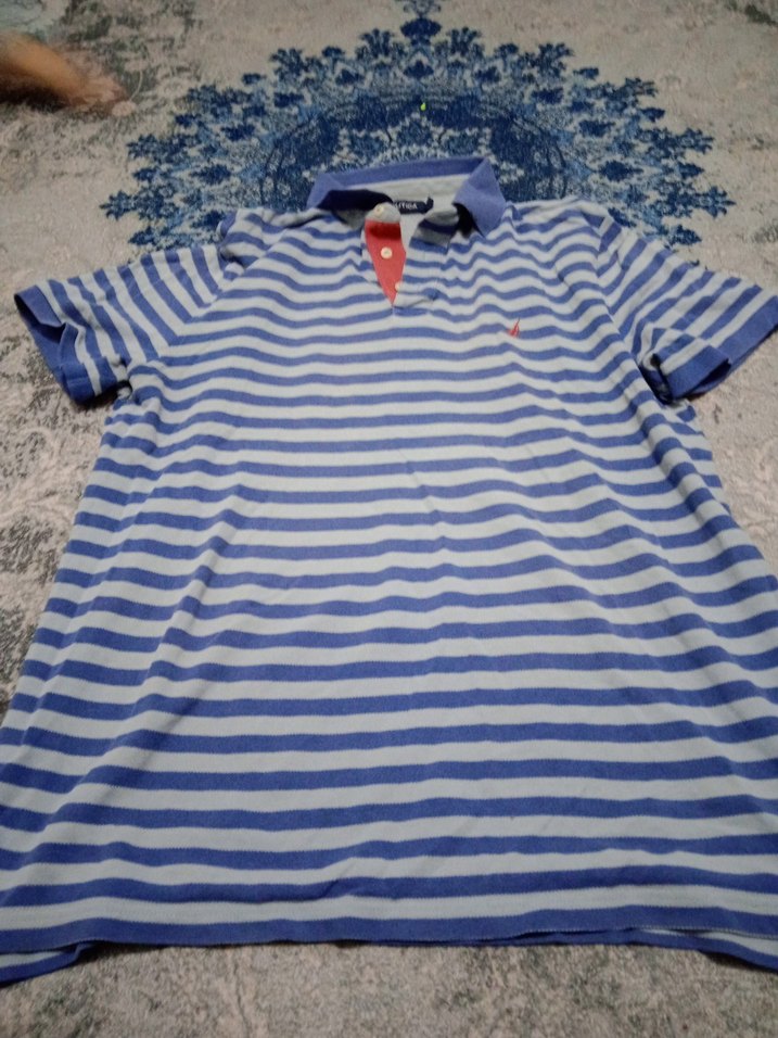 Düğmeli Lacivert Çizgili Erkek Polo Tişört - Görsel 2