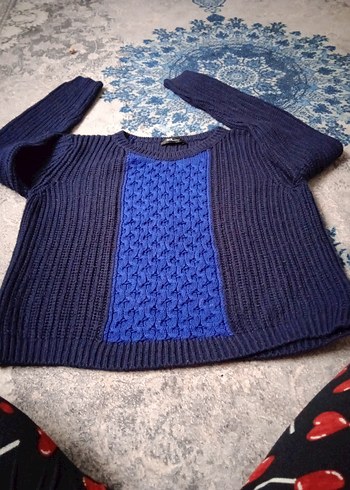 Kadın Lacivert Örgü Yün Kazak - Görsel 2