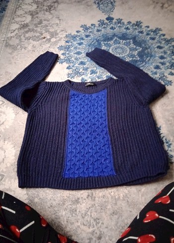 Kadın Lacivert Örgü Yün Kazak - Görsel 3