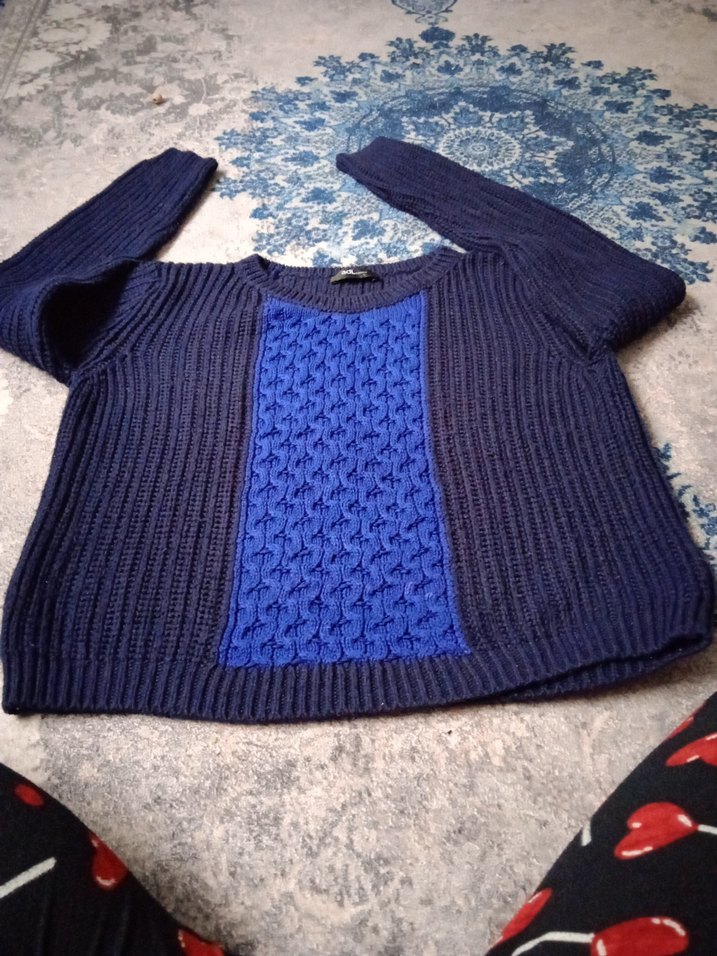 Kadın Lacivert Örgü Yün Kazak - Görsel 2