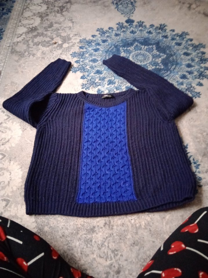 Kadın Lacivert Örgü Yün Kazak - Görsel 3