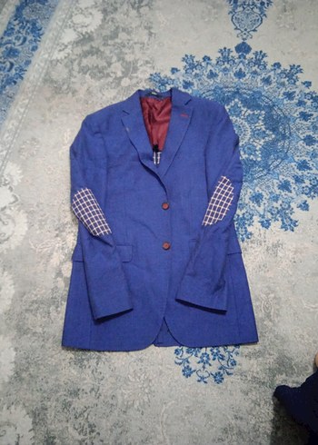 Düğmeli Notch Yaka Mavi Erkek Ceket - Görsel 2