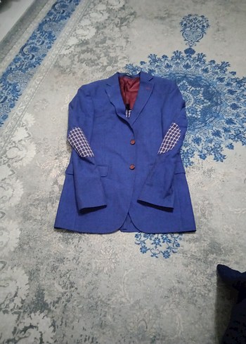 Düğmeli Notch Yaka Mavi Erkek Ceket - Görsel 3