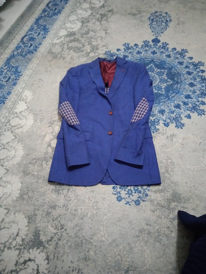 Düğmeli Notch Yaka Mavi Erkek Ceket - Görsel 3