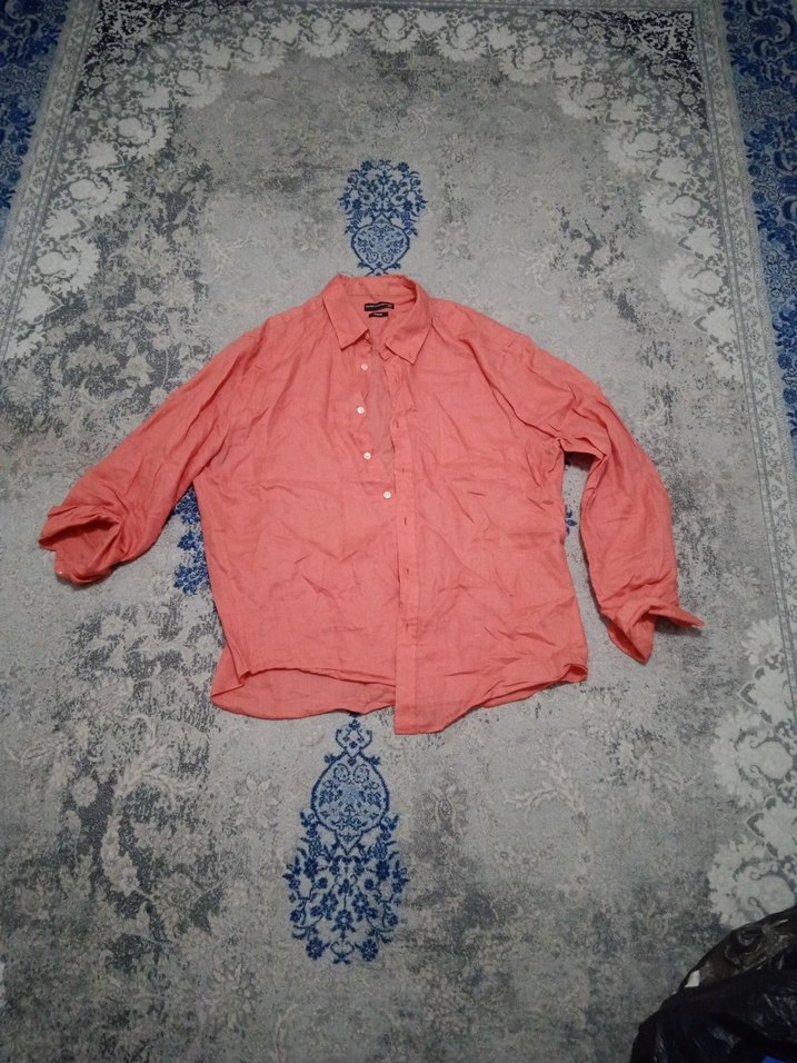 Mudo Collection Kırmızı Keten Kısa Kollu Gömlek - Görsel 2