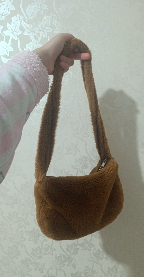 Kahverengi Peluş Kadın Omuz Çantası - Görsel 2