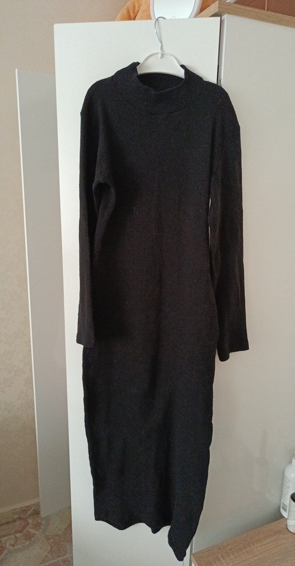 Uzun Siyah Örgü Kadın Elbise - Görsel 2