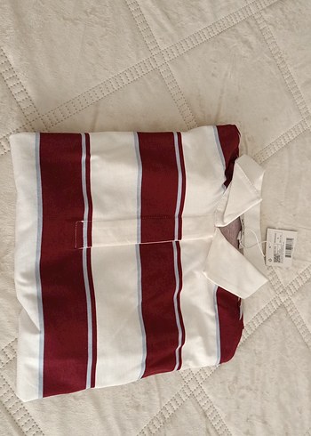 kadın Bordo Çizgili Uzun Kollu Polo Tişört - Görsel 3